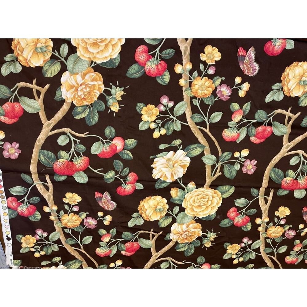 3.5 yd Trailing Vine - Floral Strawberry Butterfly Cocoa Brown P KAUFMANN Fabric
